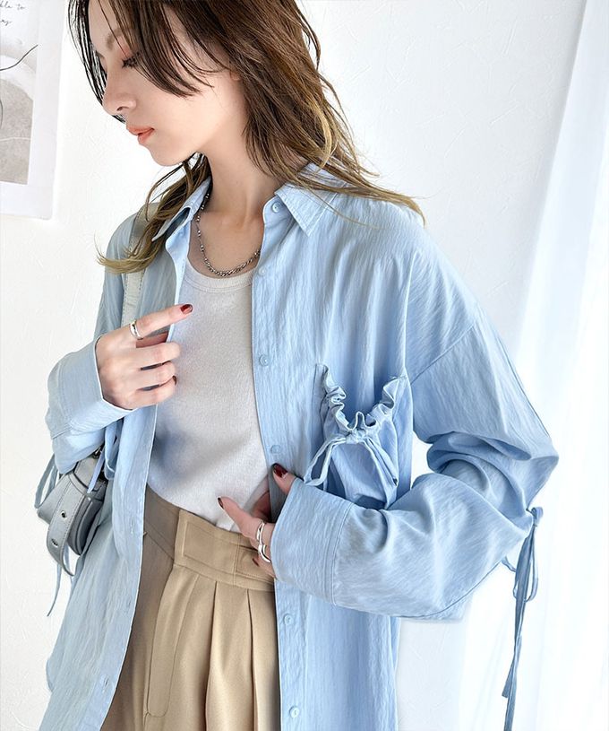 日本 Classical Elf - 大人的可愛感綁帶寬版襯衫-黑