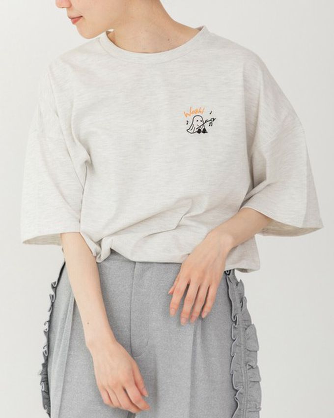 日本 gleam - 俏皮露營幽靈印花寬大風短袖T恤-煙燻藍