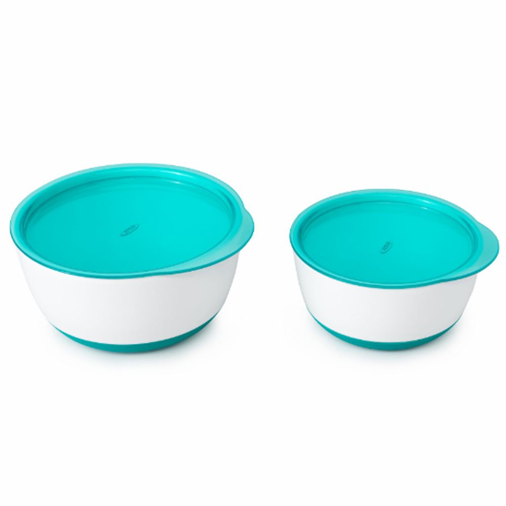 美國 OXO - OXO tot 防滑加蓋大小碗組-靛藍綠 (150ml/250ml)