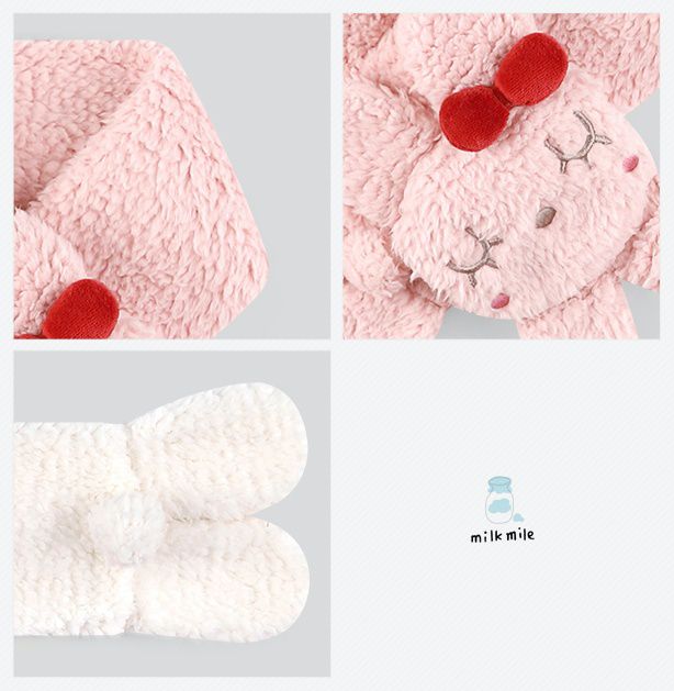 韓國 milk mile - 閉眼小兔搖粒絨圍巾-粉紅