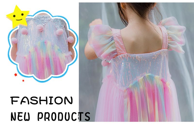 圓球裝飾亮片網紗洋裝-粉色