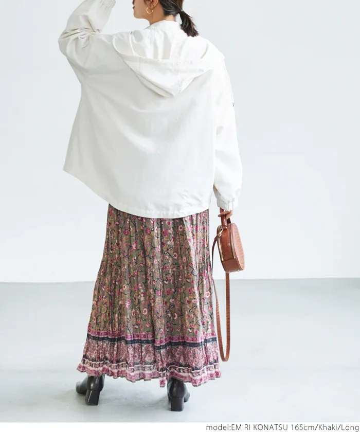 日本 COCA - 100%棉 春日優雅碎花長裙-大人-軍綠x粉紫