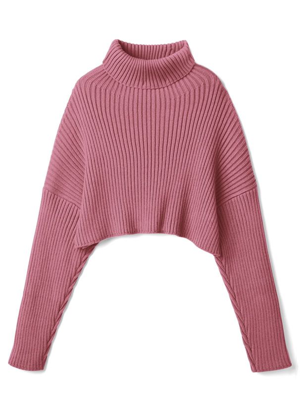 日本 GRL - 落肩高領羅紋針織上衣-暖陽橘 (F)