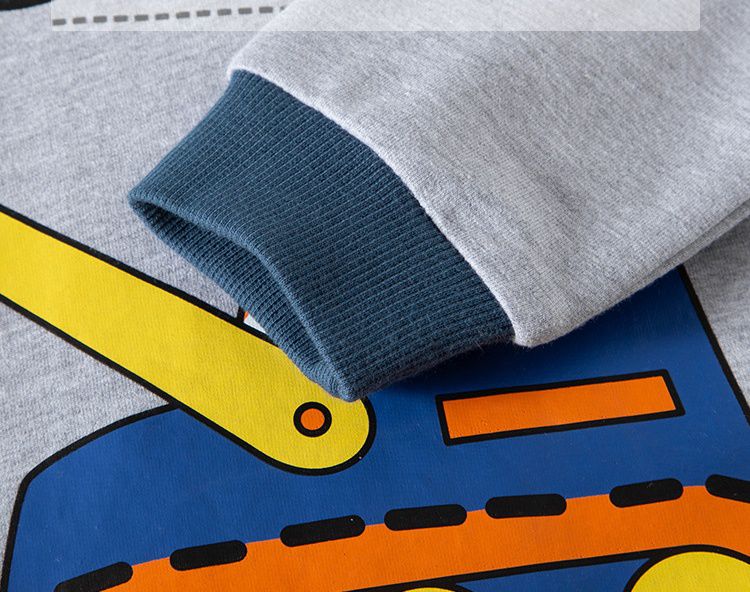 純棉圓領長袖上衣/大學T-工程吊車-霧藍+灰