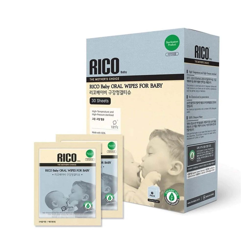 韓國RICO baby - 嬰兒潔牙溼紙巾(30片獨立包裝/盒)-效期至：2023/12/14