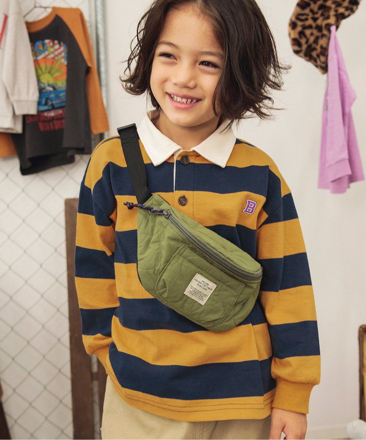 日本 BREEZE - 橄欖球風橫條長袖polo衫-紅卡其