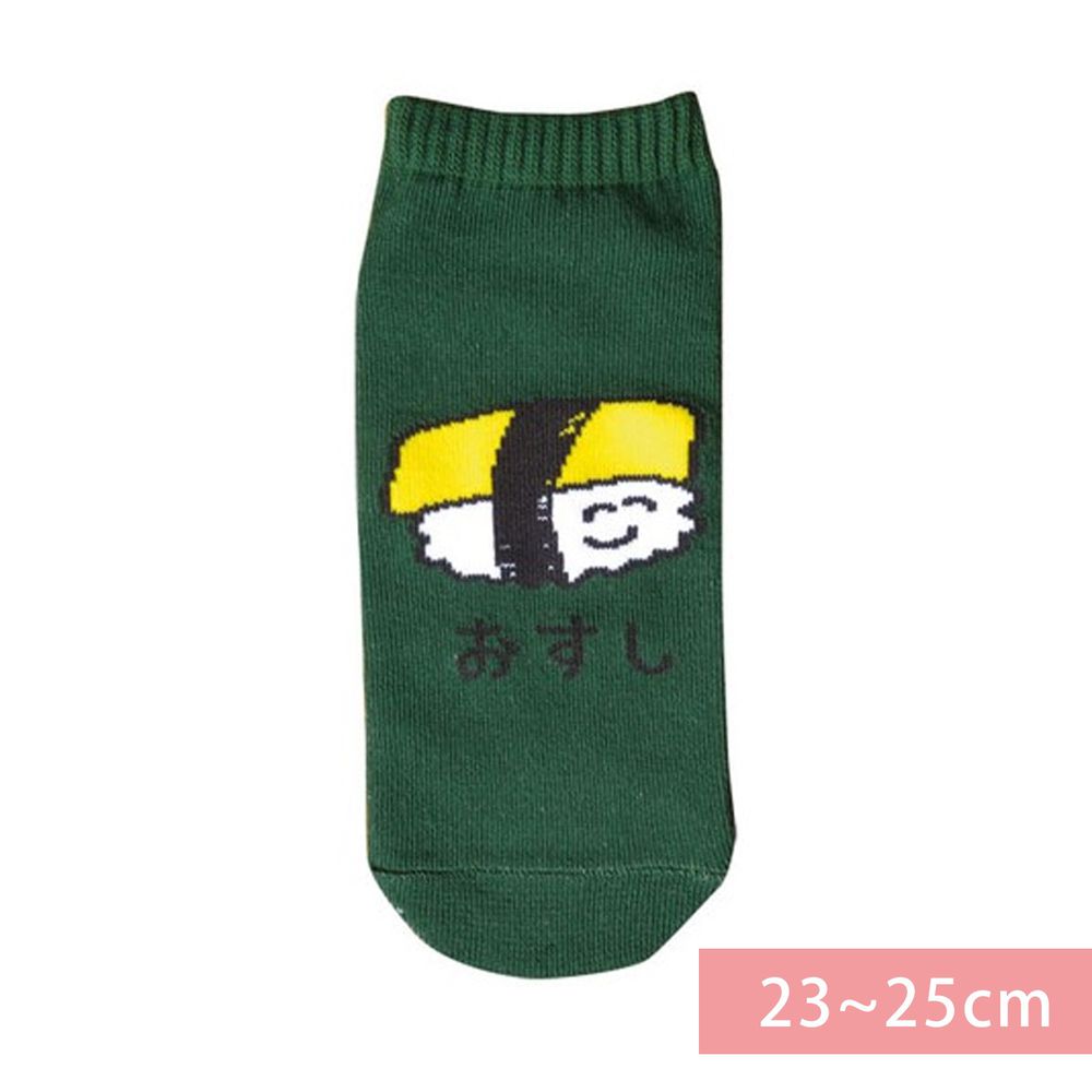 日本 OKUTANI - 童趣日文插畫短襪-玉子握壽司-綠 (23-25cm)
