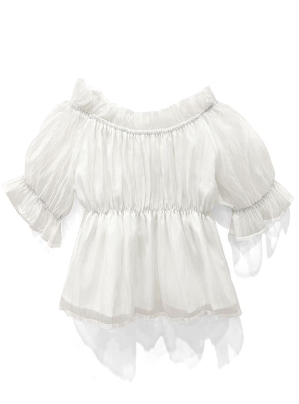日本 GRL - 荷葉薄紗滾邊露肩上衣-天使白