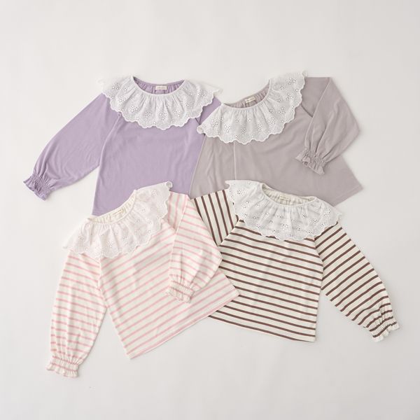 日本 Lycee mine - 大片荷葉蕾絲領束口長袖上衣-薰衣草