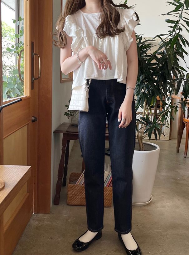 日本 GRL - 簡約直筒單寧牛仔褲-淺藍