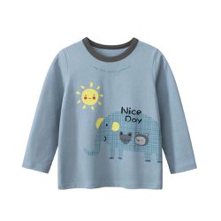 27KIDS - 純棉長袖上衣-開心大象-水藍