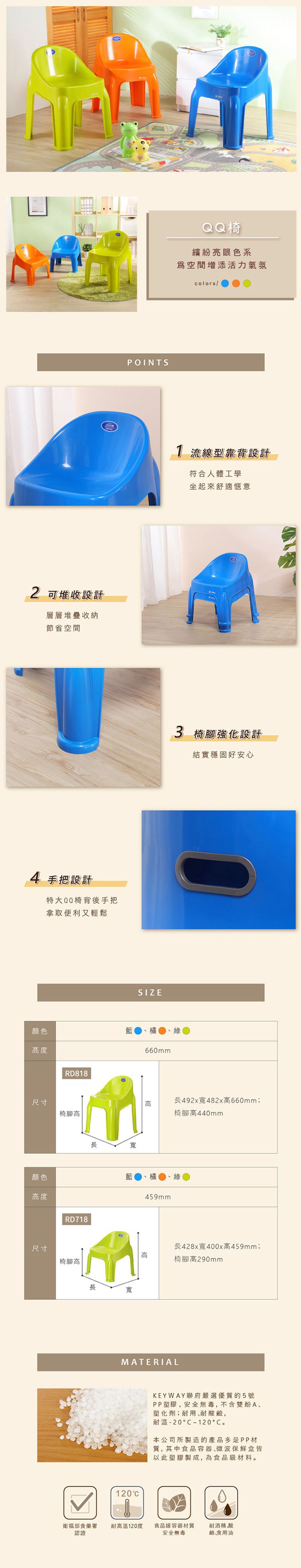 台灣KEYWAY - RD718 QQ兒童椅凳(大)-3色可選-綠