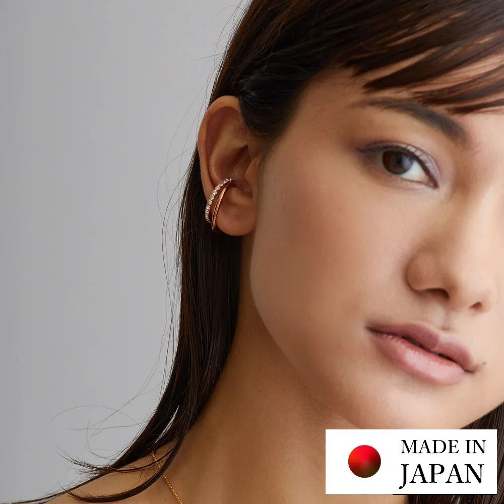 日本製 成熟感水鑽交錯線條耳骨夾-玫瑰金