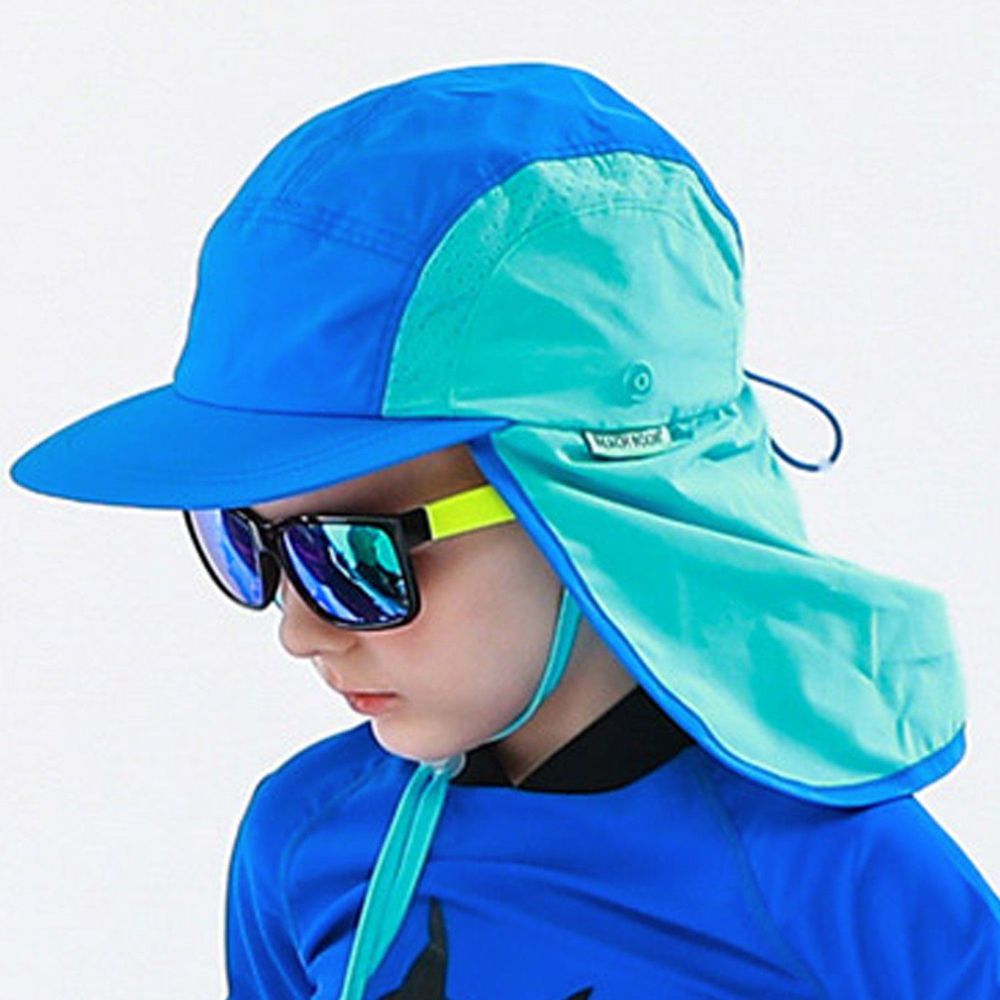 韓國 Beach Boom - 韓製UPF50+防水透氣遮脖玩水帽-藍綠