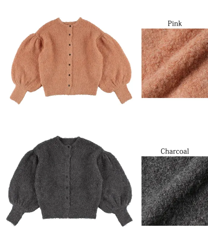 日本 COCA - 澎澎氣球袖針織開襟衫-橘粉