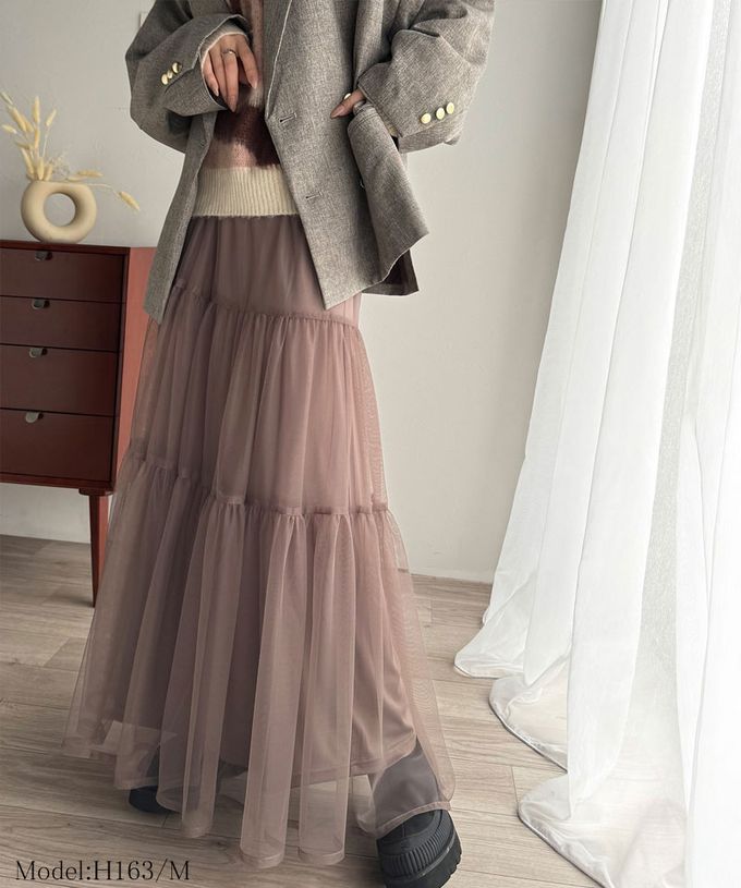 日本 Classical Elf - 百搭浪漫層次澎澎修身紗裙-摩卡