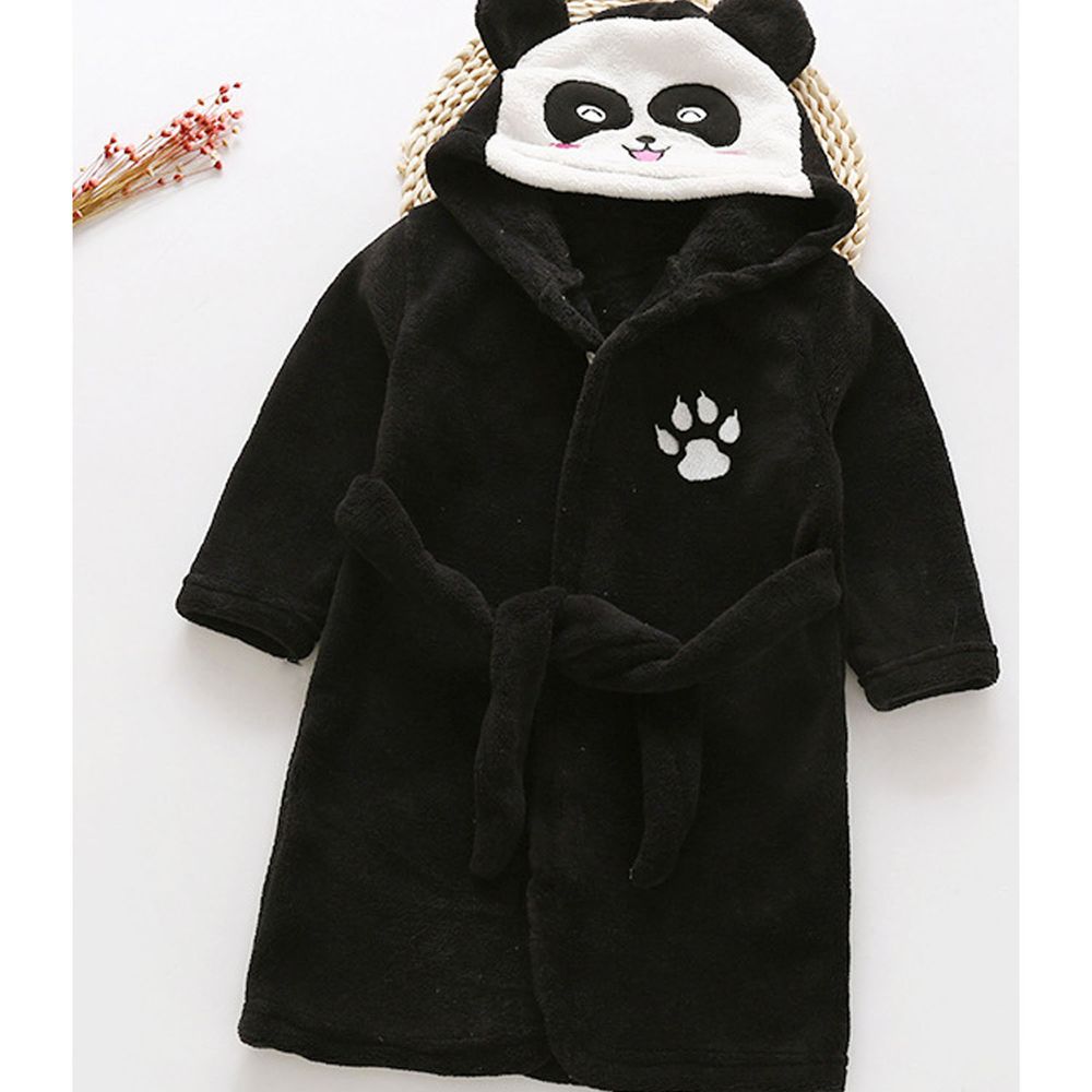 超柔軟珊瑚絨浴袍睡衣-黑色熊貓