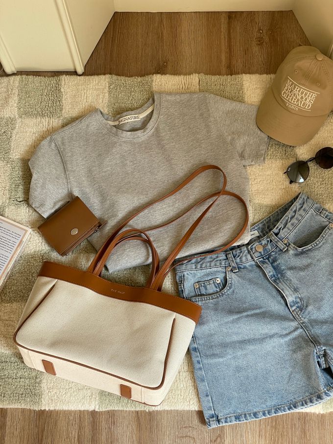 韓國 THEALLY - 經典帆布包手提/肩背包-焦糖咖