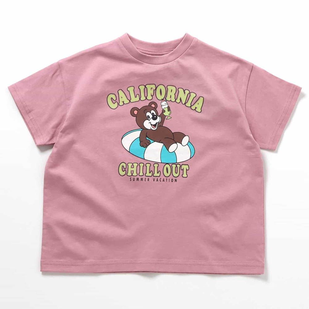 美式風格印花短袖上衣-泳圈熊熊-粉紅