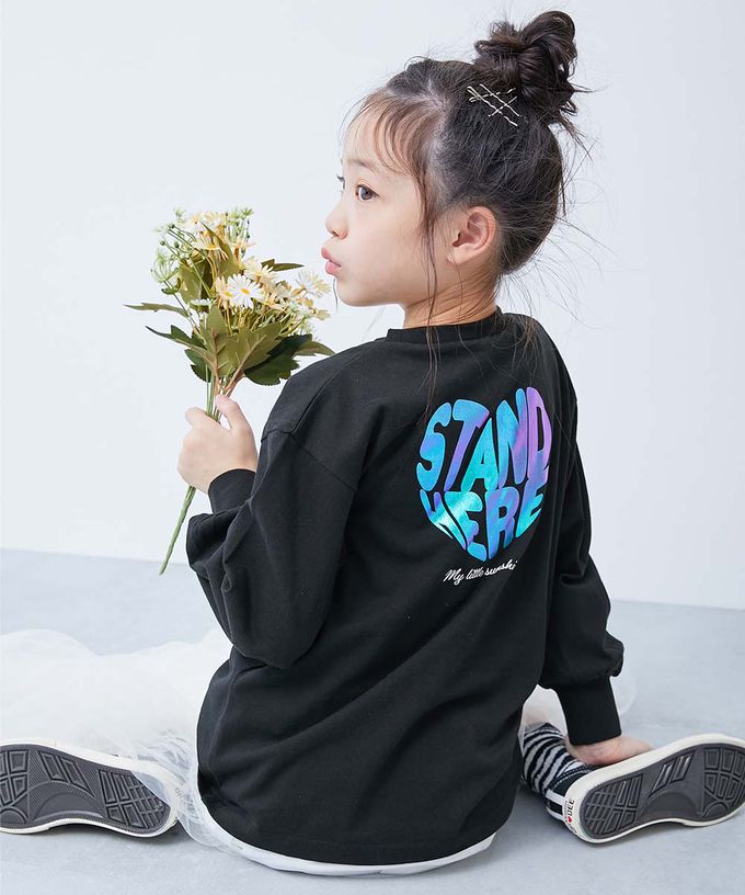 日本 devirock - 100%棉 閃亮金屬印花長袖上衣-FEARLESS-紫羅蘭