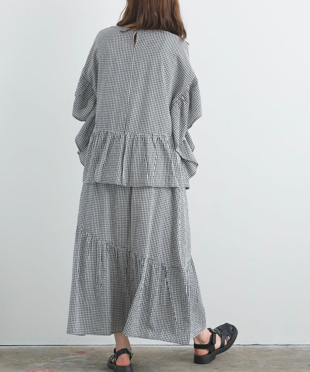 日本女裝代購 - 100%印度棉 超透氣波浪短袖上衣-石墨灰