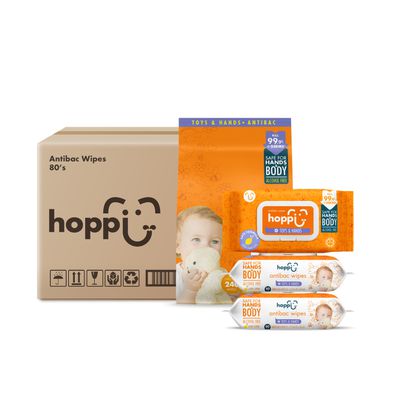 Hoppi - 嬰兒抗菌濕紙巾80抽－12入組