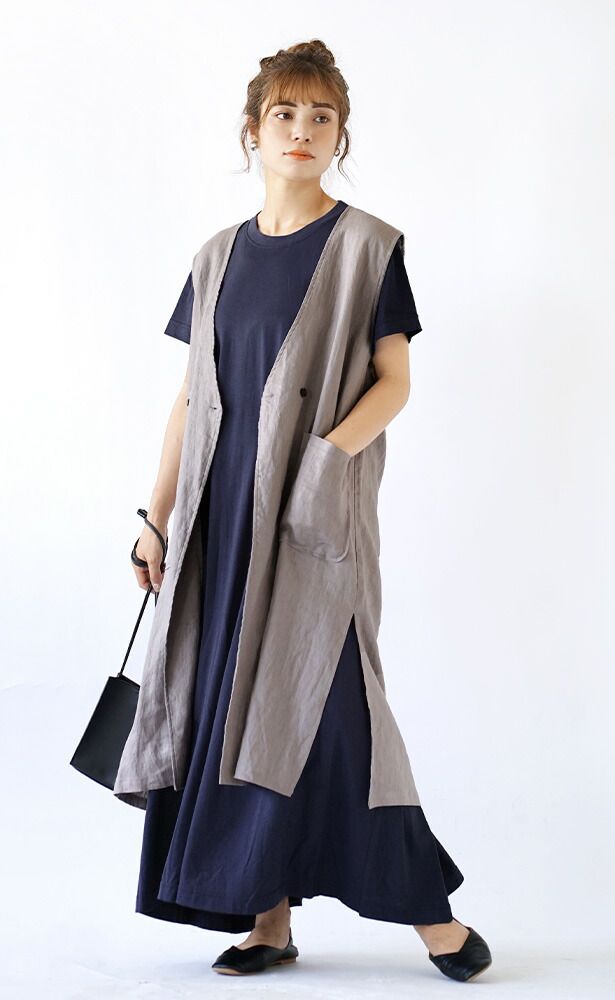 日本 zootie - 抗透汗 純棉修身短袖洋裝-圓領-煙燻藍