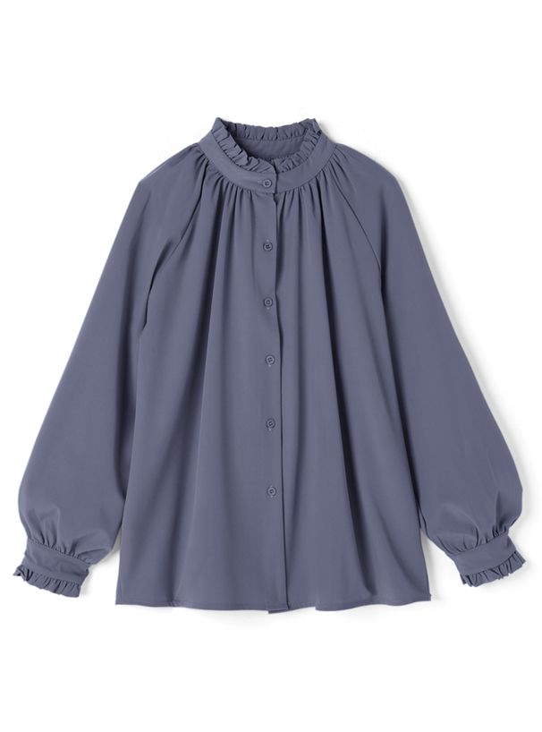 日本 GRL - 荷葉立領雪紡長袖襯衫-天使白