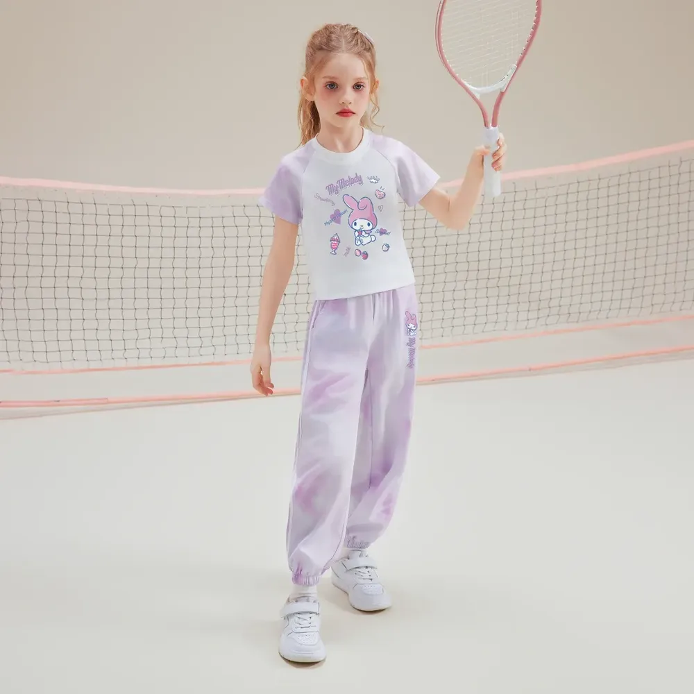 撞色暈染短袖+長褲套裝-卡通人物美樂蒂-紫色