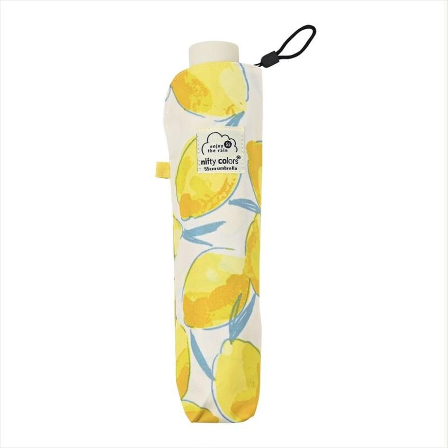 日本 nifty colors - 抗UV輕量 晴雨兩用折疊傘-酸甜檸檬-深藍 (直徑98cm/197g)