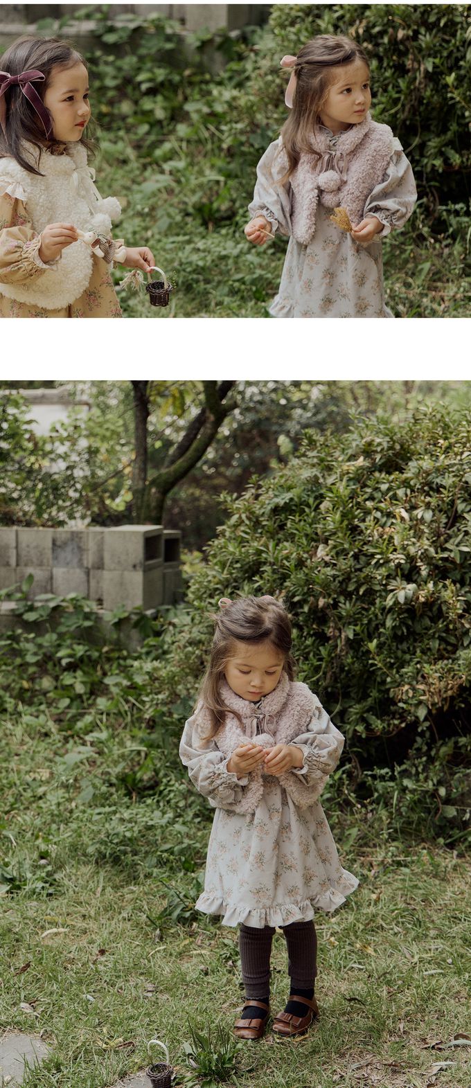 韓國 Puellaflo - 立體雕花領田園圖印連身洋裝-鐵灰