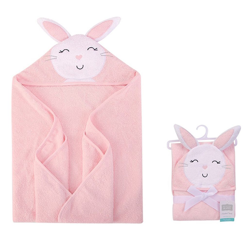 美國 Luvable Friends - 100% 純棉嬰幼兒動物造型連帽浴巾/包巾-小粉兔