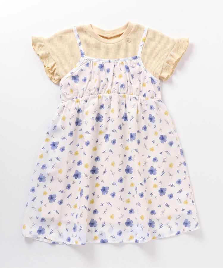 日本 apres les cours - 成熟又可愛的假二件綁帶洋裝-米黃-藍小花