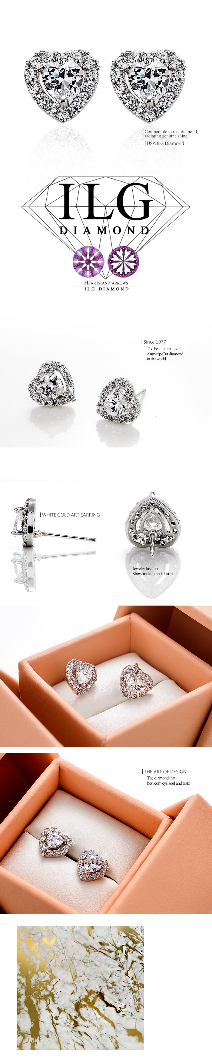 美國ILG鑽飾 - Hearts 輕時尚 愛心耳環 0.50克拉-頂級美國ILG鑽飾，媲美真鑽亮度的鑽飾-加贈高級珠寶級絨布盒1個-s925純銀外層電鍍頂級白K金