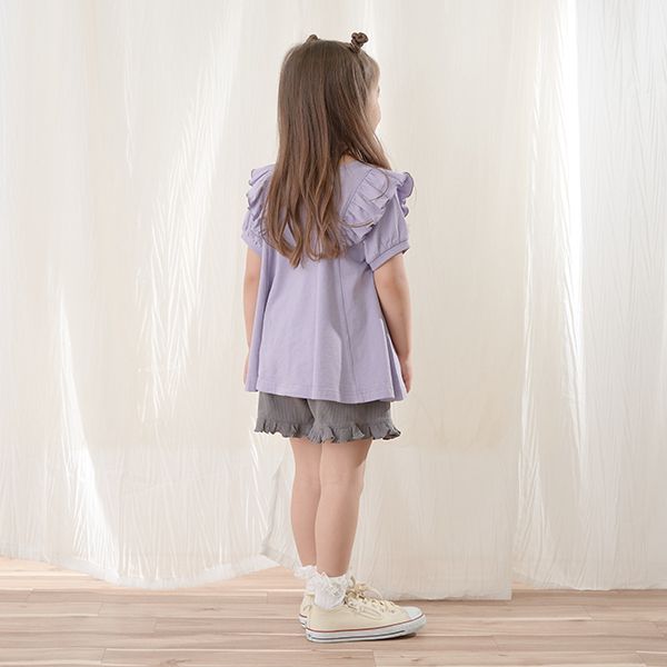 日本 Lycee mine - 肩膀荷葉傘狀長版短袖上衣-粉紅