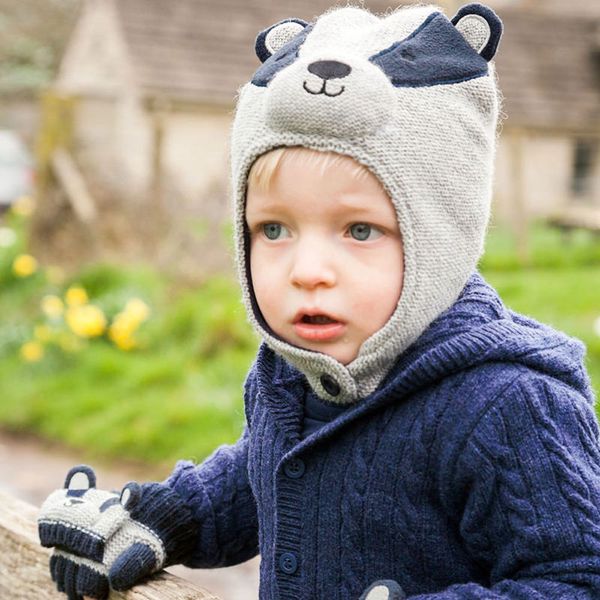 英國 JoJo Maman BeBe - 保暖舒適羊毛帽-帥氣獾