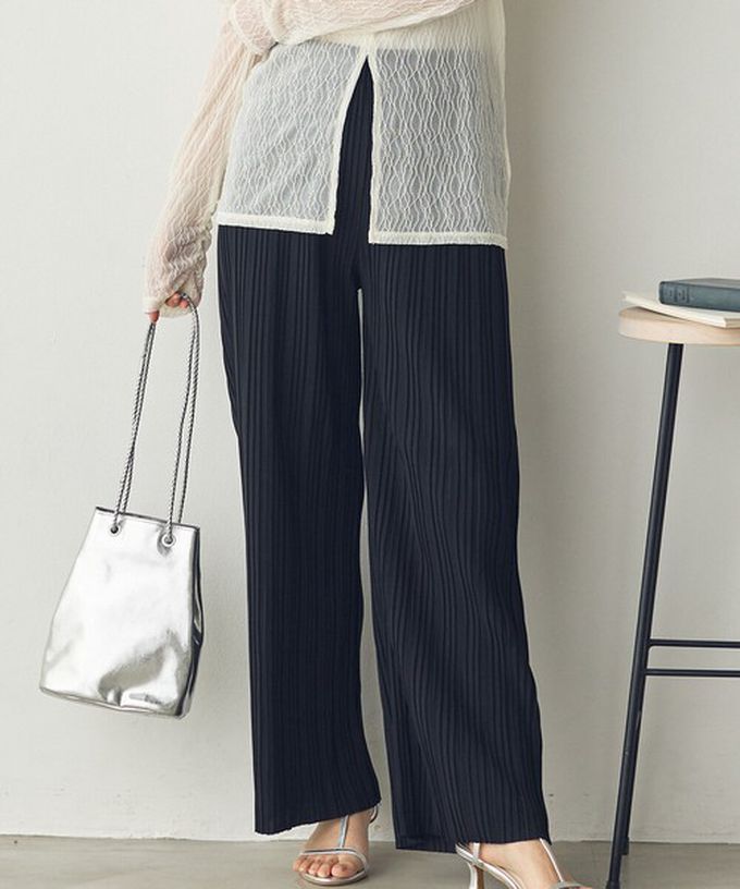 日本 Sans Souci 34+ - 細摺搖曳優雅寬褲(全腰鬆緊)-咖啡 (M)