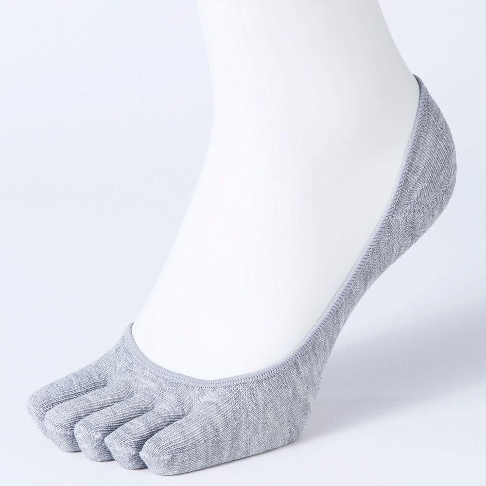 日本 okamoto - 超強專利防滑ㄈ型隱形襪(PLUS升級版)-五趾 淺履款-淺灰 (23-25cm)