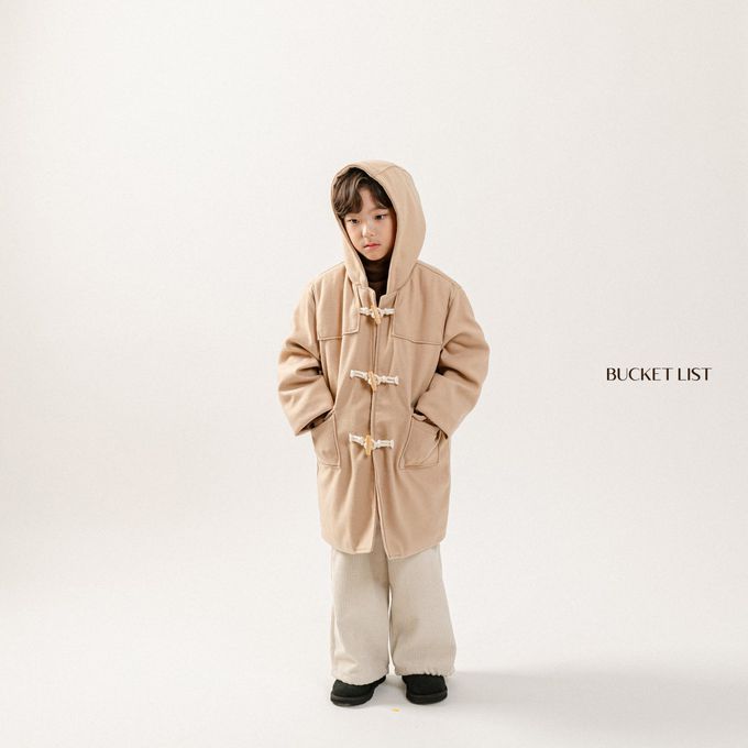 韓國 BUCKET LIST - 經典牛角釦鋪棉連帽大衣-黑藍