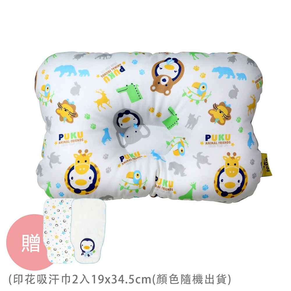 PUKU 藍色企鵝 - Breeze 透氣雲朵枕/護頭枕-動物家-水色-買贈印花吸汗巾-顏色隨機出貨x2條入