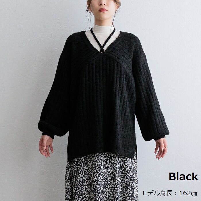 日本 ihuu - 特色綁帶V領針織毛衣-淺灰