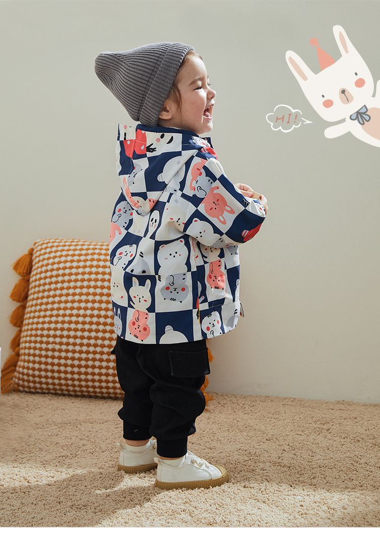 兒童兩件式防風外套+搖粒絨背心-動物們-藍色