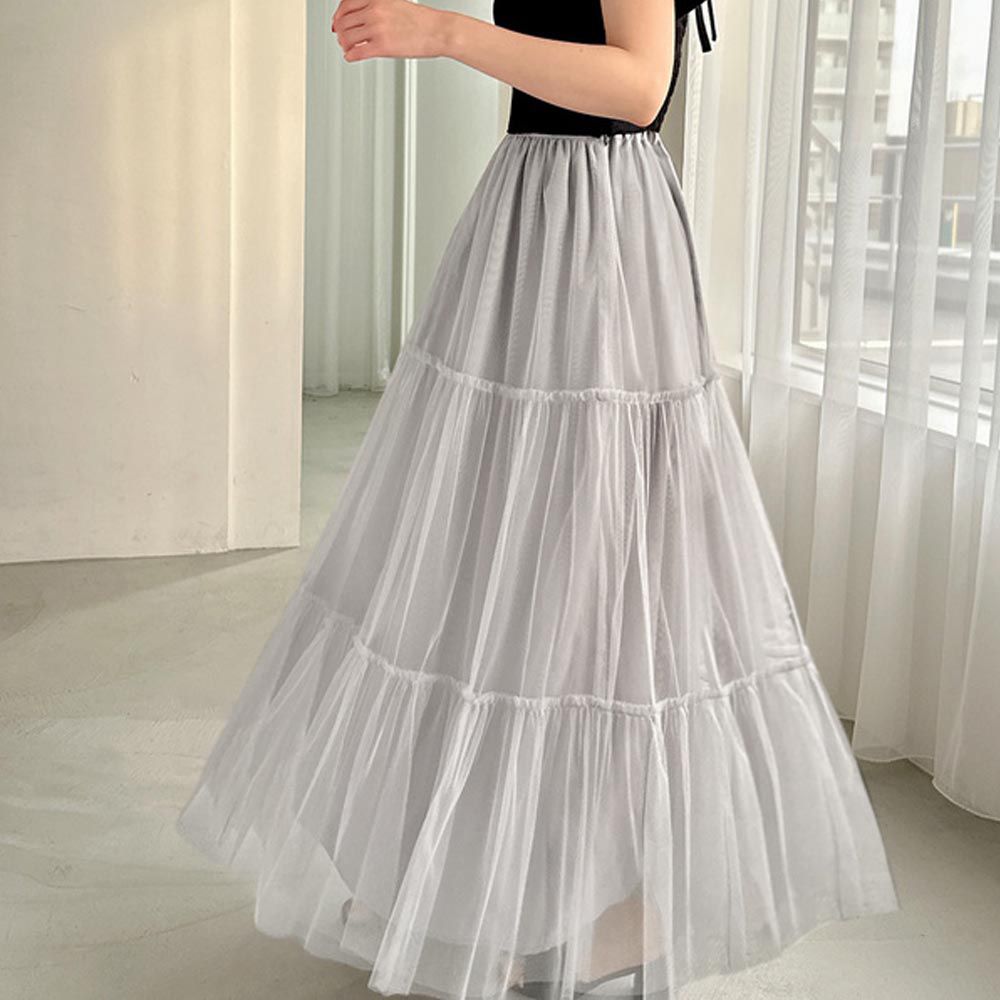 日本 GRL - 美型層次設計蛋糕紗裙-石英灰 (F)