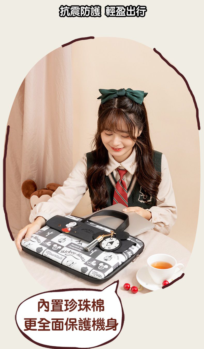 迪士尼手提電腦包-米奇釣魚-紅+米白