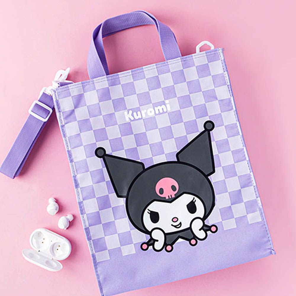 格紋印花立體手提/斜背補習包-卡通人物庫洛米-紫 (27x33cm)
