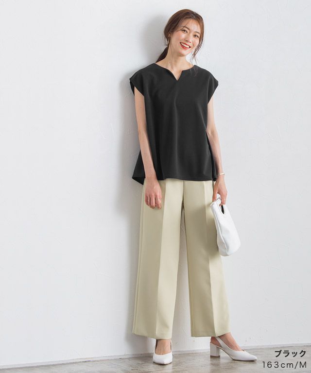 日本 Pierrot - 接觸涼感 小V領雪紡無袖上衣-橘