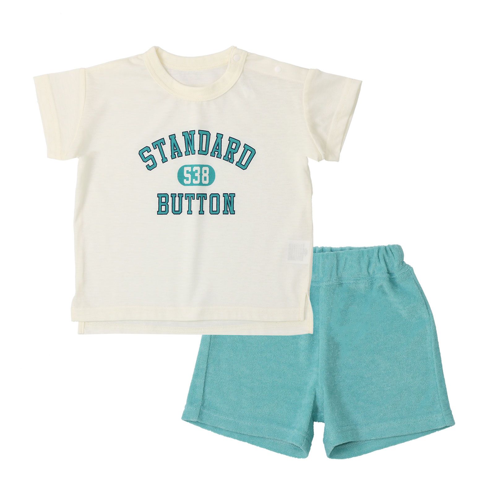 日本 ZOOLAND - 透氣短袖家居服/睡衣-英文標語-深藍x藍綠