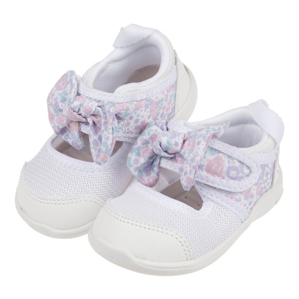 日本IFME - 白色和風花繪蝴蝶結寶寶機能水涼鞋