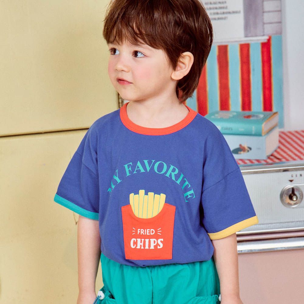 美味薯條短袖上衣-寶藍