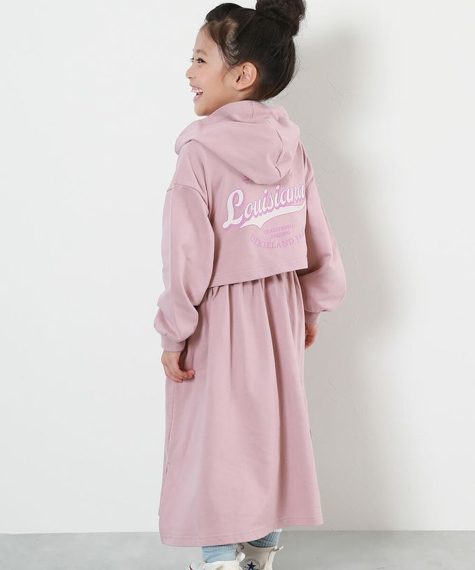 日本 devirock - 背後印花 純棉休閒連帽長袖洋裝-墨黑